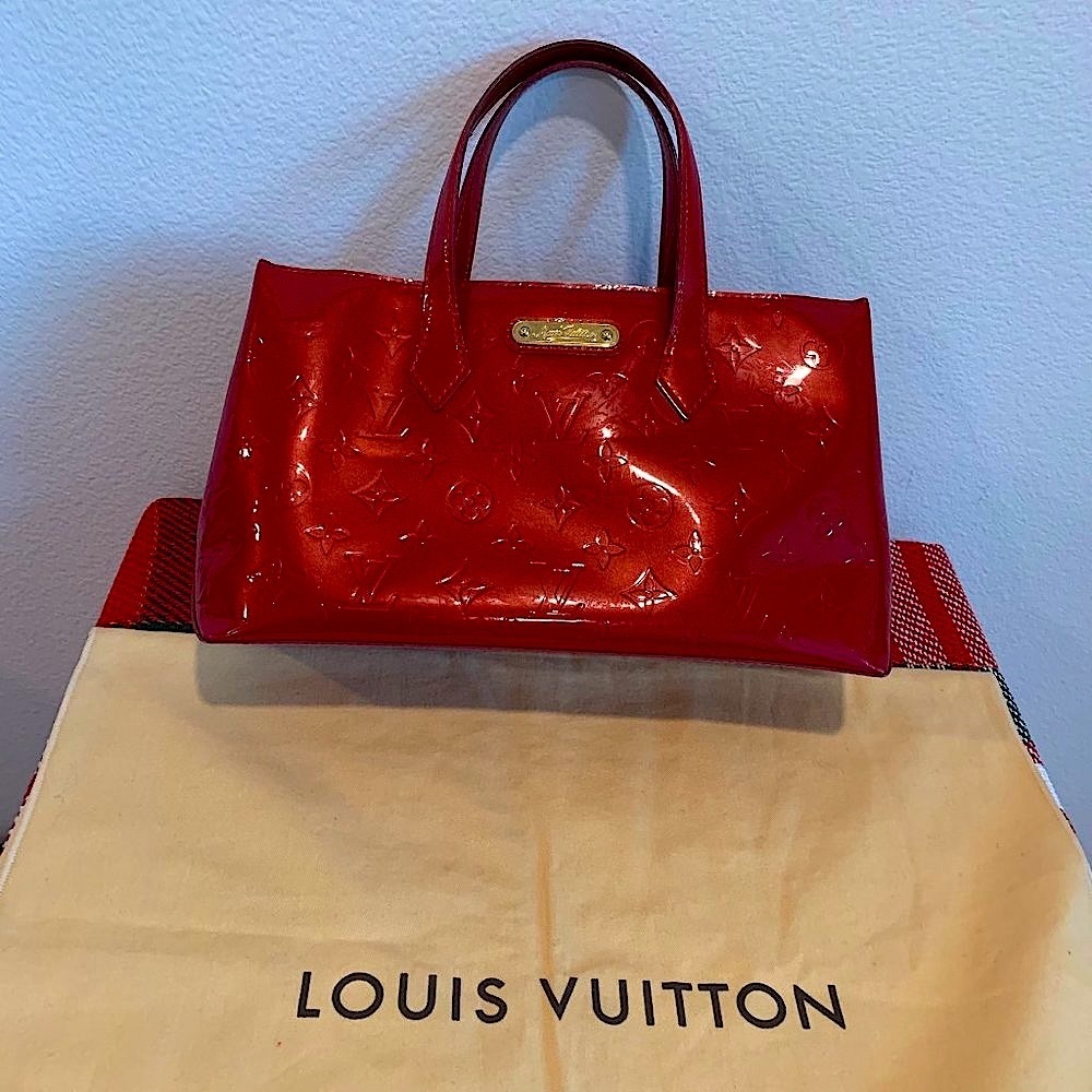 Auth Louis Vuitton Red Wilshire Monogram Tote Bag